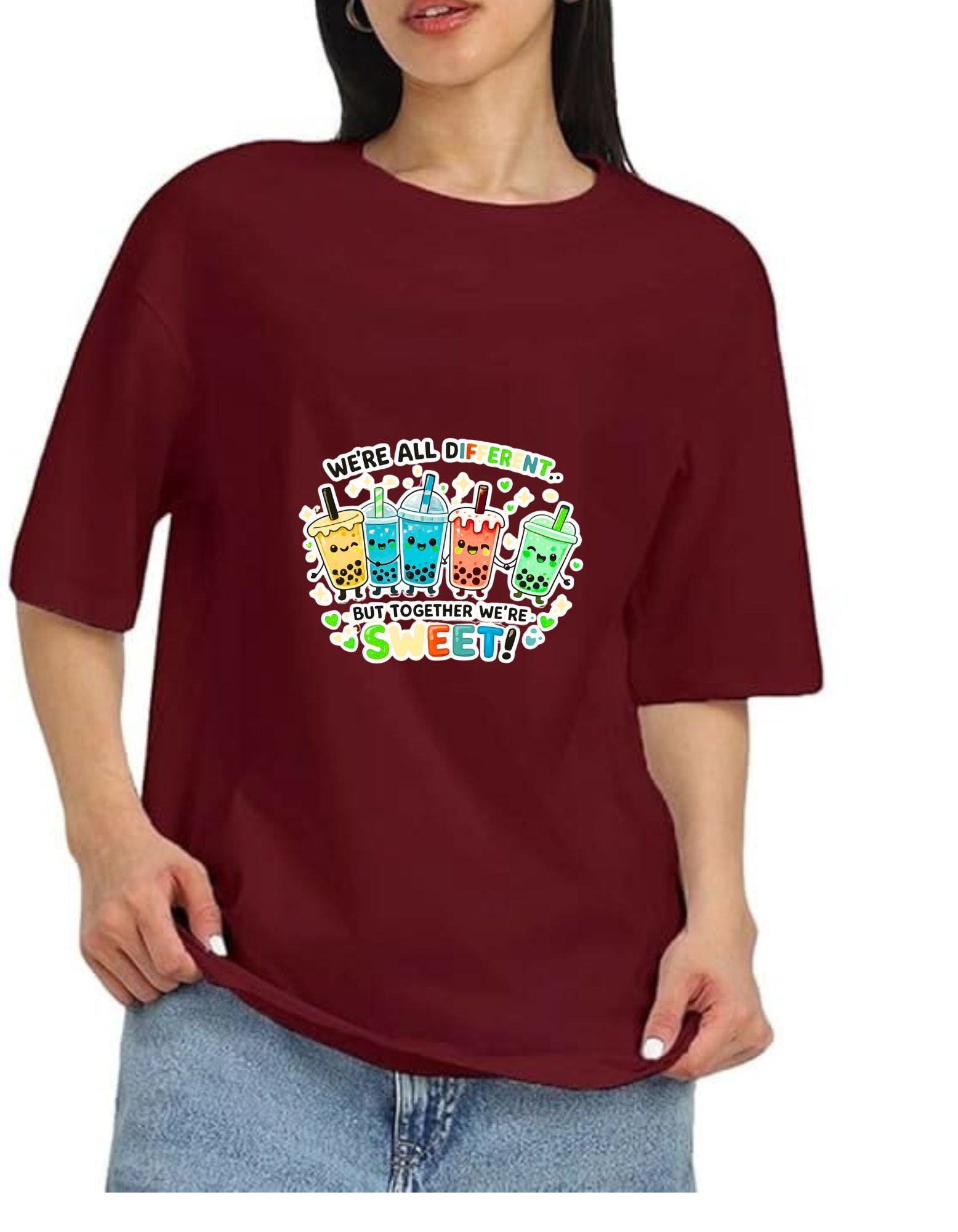 Cute Bubble Tea T‑Shirt — "We're All Different... But Together We're Sweet!"