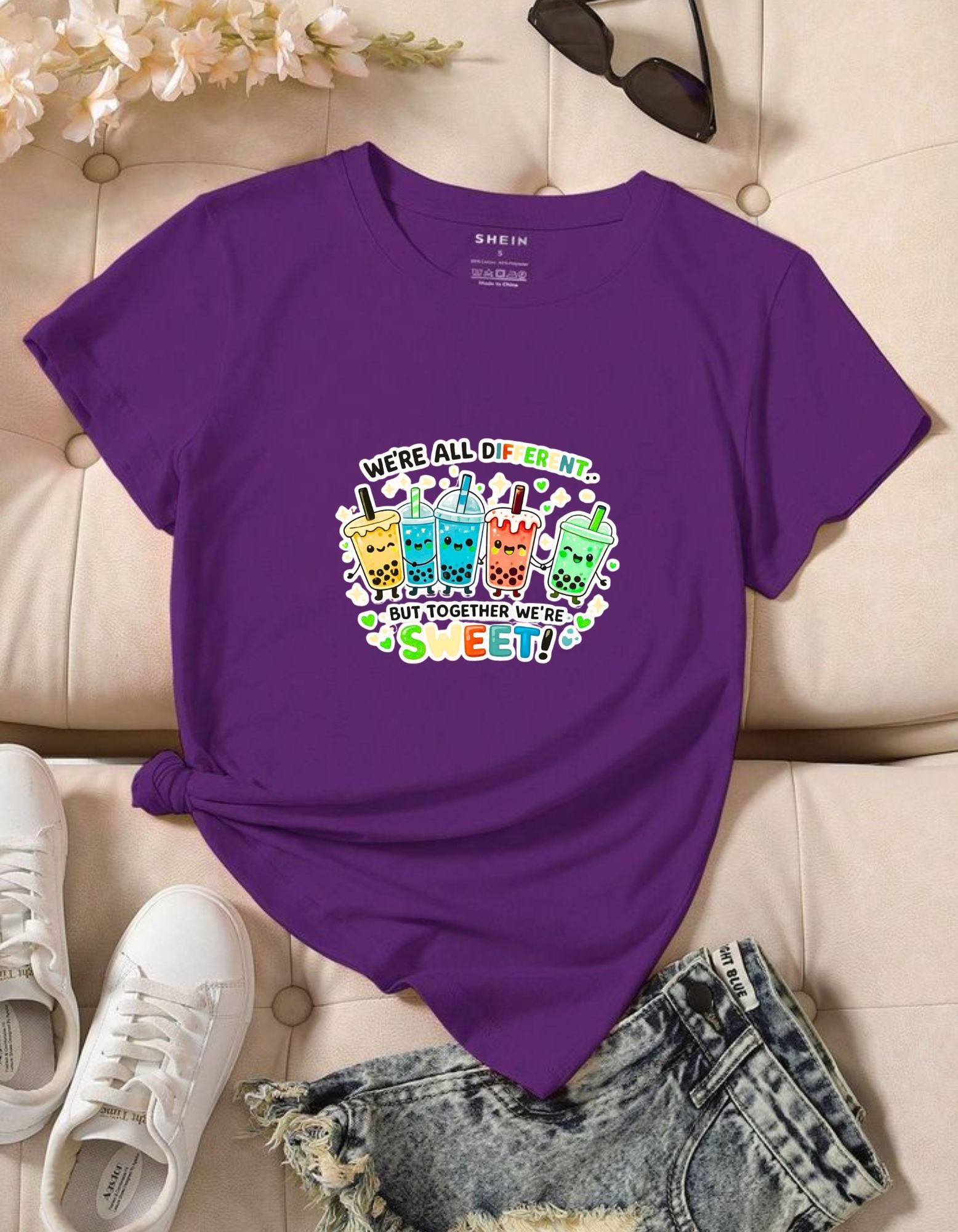Cute Bubble Tea T‑Shirt — "We're All Different... But Together We're Sweet!"