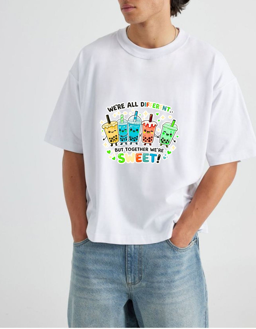 Cute Bubble Tea T‑Shirt — "We're All Different... But Together We're Sweet!"
