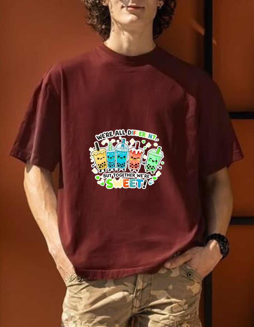 Cute Bubble Tea T‑Shirt — "We're All Different... But Together We're Sweet!"