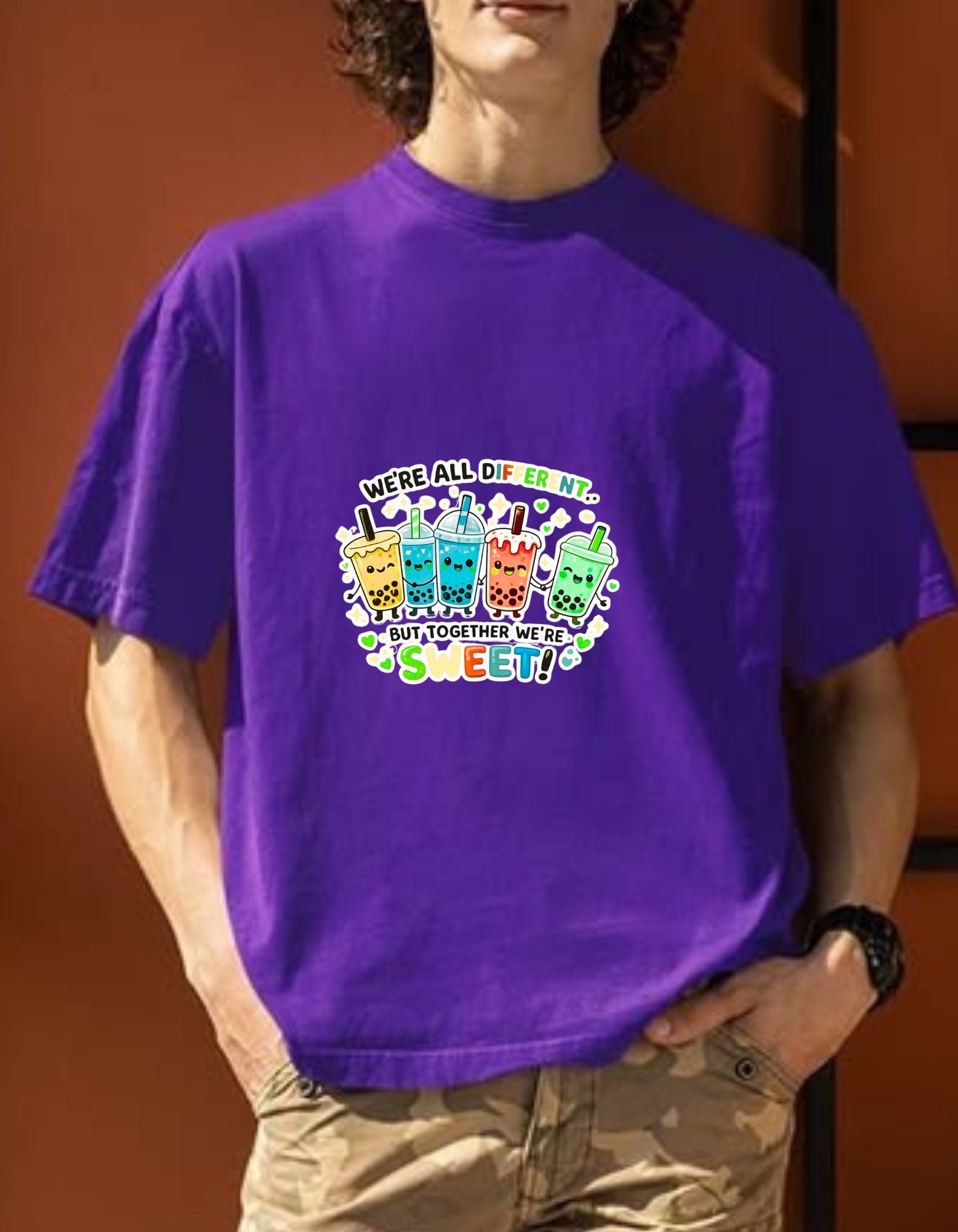 Cute Bubble Tea T‑Shirt — "We're All Different... But Together We're Sweet!"