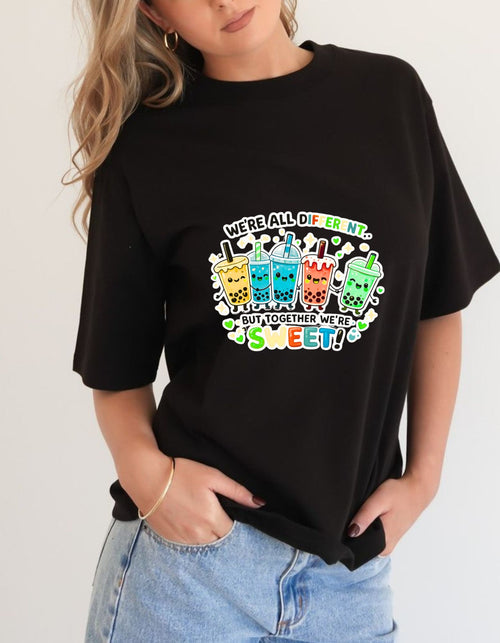 Cute Bubble Tea T‑Shirt — "We're All Different... But Together We're Sweet!"